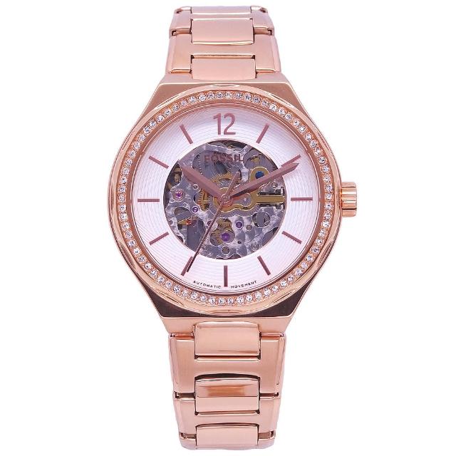 【FOSSIL】FOSSIL 美國最受歡迎頂尖潮流時尚機械腕錶-玫瑰金+白面-BQ3781