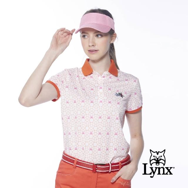 【Lynx Golf】女款吸排抗UV合身版山貓多邊形印花短袖POLO衫/高爾夫球衫(橘色)