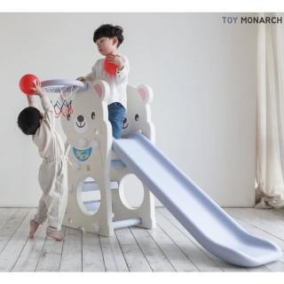 【韓國TOY MONARCH】小熊造型三段式可調溜滑梯附籃框 CHD-160