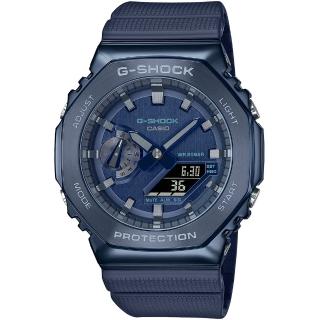 【CASIO 卡西歐】G-SHOCK 金屬時尚八角髮絲紋雙顯錶 畢業 禮物(GM-2100N-2A/速)