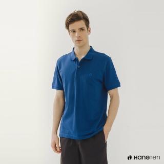 【Hang Ten】男裝-基本款舒適腳丫繡花POLO衫(藍)