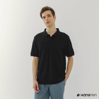 【Hang Ten】男裝-基本款舒適腳丫繡花POLO衫(黑)