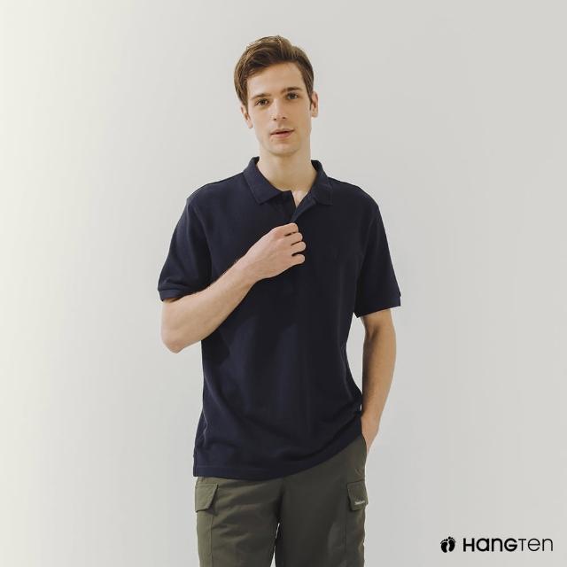 【Hang Ten】男裝-基本款舒適腳丫繡花POLO衫(深藍)
