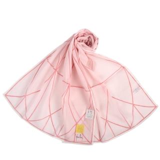 【Sybilla】簡約幾何線條純綿抗UV薄圍巾(草莓粉紅色)