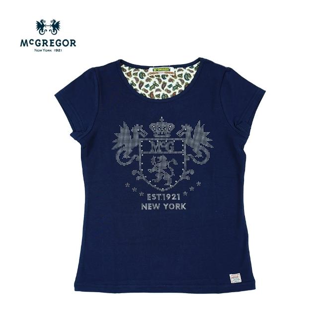 【MCGREGOR 瑪格麗格】針織短袖印花圓領T恤-女童款(151766品牌傳統圖騰印花加燙鑽)