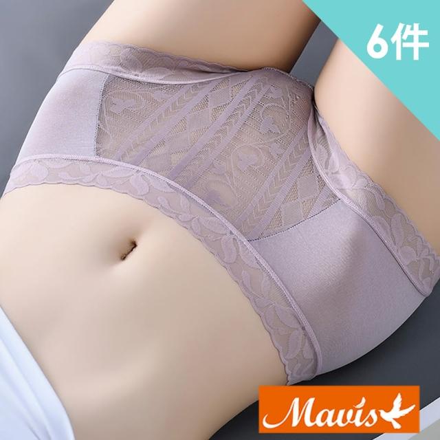 【Mevels 瑪薇絲】6件組花紋收腹蕾絲邊中腰內褲/內褲(多尺碼可選)