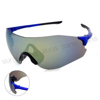 【SUNS】大框防爆運動太陽眼鏡 酷炫藍 防滑頂規墨鏡 S502 抗UV400(採用PC防爆鏡片/安全防護/防撞擊)