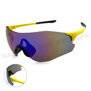 【SUNS】大框防爆運動太陽眼鏡 耀眼黃 防滑頂規墨鏡 S502 抗UV400(採用PC防爆鏡片/安全防護/防撞擊)