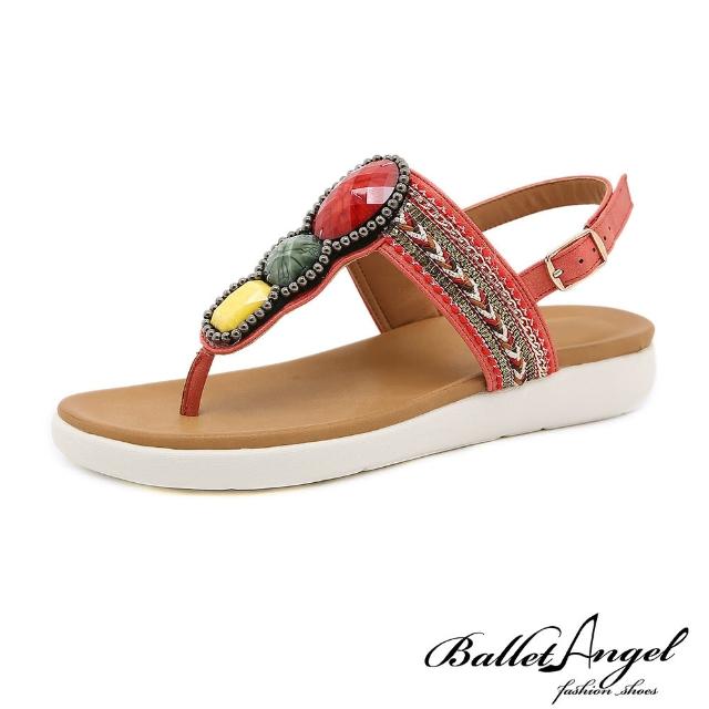 【BalletAngel】寶石波西米亞夾腳厚底涼鞋(紅)