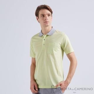 【ROBERTA 諾貝達】休閒男裝 條紋魅力 個性穿搭短袖POLO棉衫(黃綠)