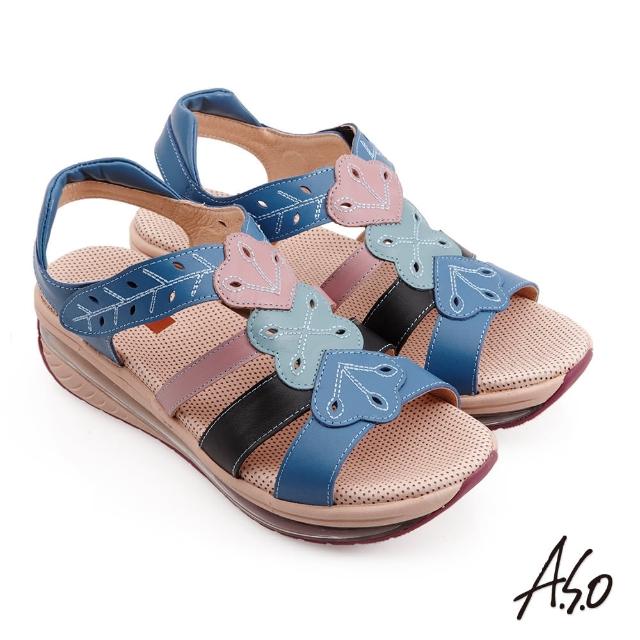 【A.S.O 阿瘦集團】超能力氣墊花瓣電繡休閒涼鞋(藍)