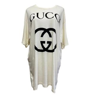 【GUCCI 古馳】GUCCI Logo Oversize 寬鬆 加長版 短袖 T恤 白色 539081 XS
