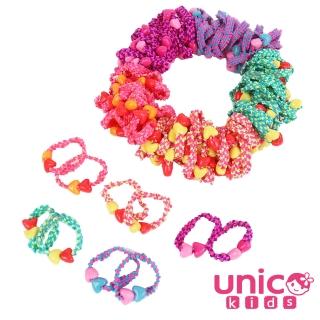 【UNICO】韓國兒童亮系糖果色100條綁髮髮圈-花邊愛心(髮飾/配件/聖誕)