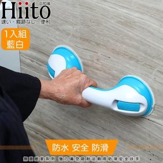 【Hiito日和風】無痕居家系列 強力真空吸附浴廁用防滑安全扶手 藍白
