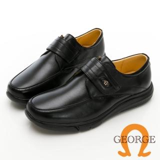 【GEORGE 喬治皮鞋】舒適系列 柔軟羊皮寬楦黏帶氣墊皮鞋 -黑 135020BR-10