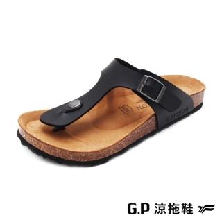 【G.P】皮釦可調式人字柏肯鞋 男鞋(黑色)