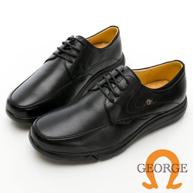 【GEORGE 喬治皮鞋】舒適系列 柔軟羊皮寬楦綁帶氣墊皮鞋 -黑 135019BR-10