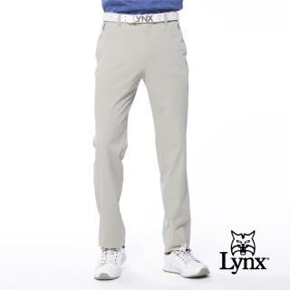 【Lynx Golf】男款彈性舒適拉鍊口袋腰圍羅紋鬆緊袋設計平口休閒長褲(卡其色)
