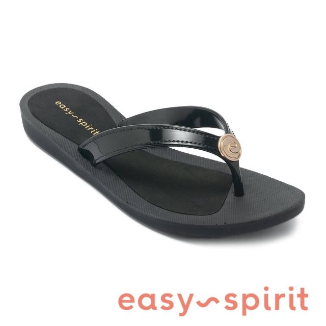【Easy Spirit】TRULY3 品牌釦低跟夾腳拖鞋(黑色)