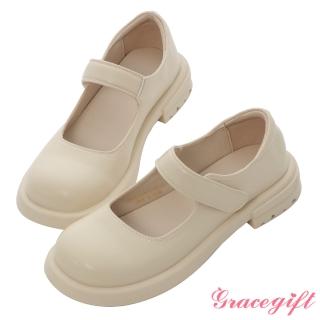【Grace Gift】魔鬼氈厚底瑪莉珍鞋(米白)
