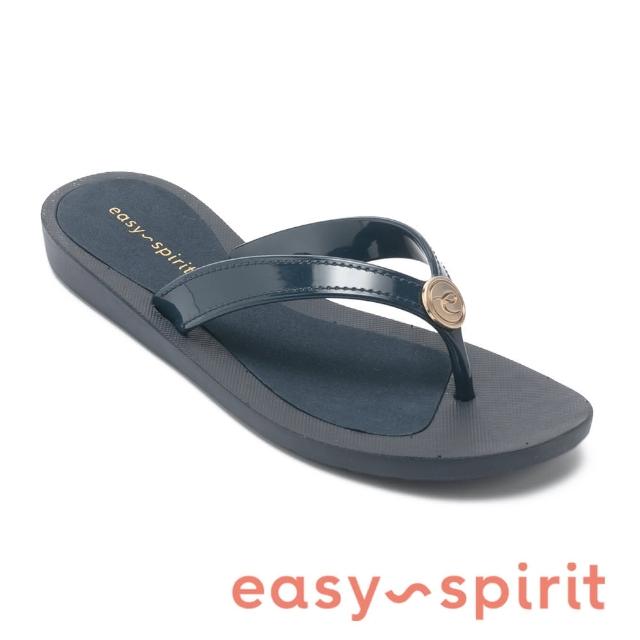 【Easy Spirit】TRULY3 品牌釦低跟夾腳拖鞋(深藍色)