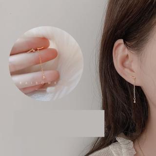 【HaNA 梨花】韓國針迷你精鑲．不對稱弧度K金流蘇小水滴耳環