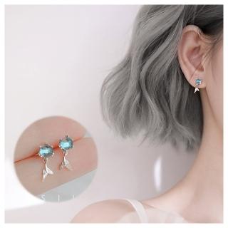 【HaNA 梨花】韓國迷你精鑲．人魚公主泡沬藍海耳環