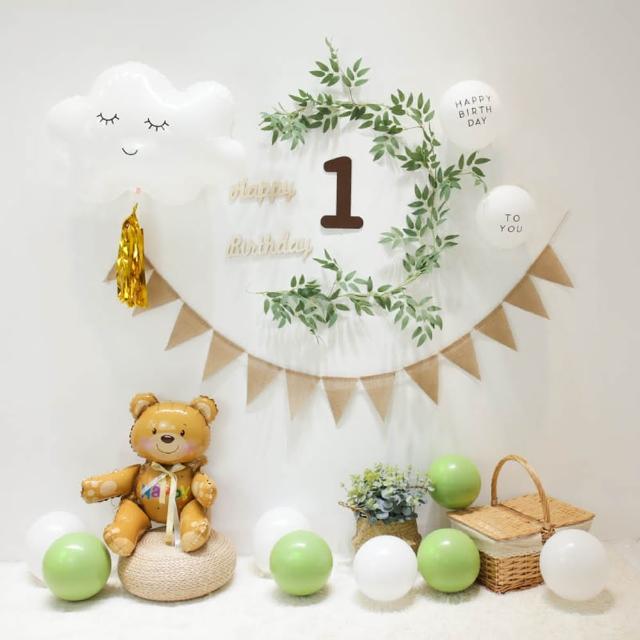 韓系森林風雲朵熊熊生日氣球組1組(韓系 派對 氣球 生日 布置 森林系 周歲)