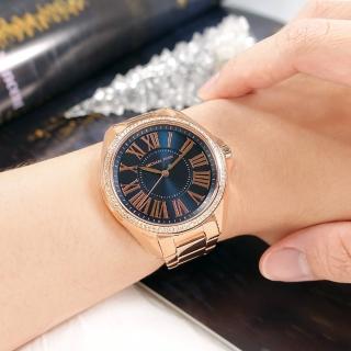 【Michael Kors】高貴典雅 閃耀晶鑽 羅馬刻度 礦石強化玻璃 不鏽鋼手錶 藍x鍍玫瑰金 38mm(MK6930)