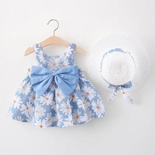 【La Morongo 樂木嚴選】夏季小菊花洋裝女童裝藍色(洋裝/童裝/夏裝/無袖洋裝)