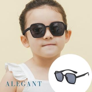 【ALEGANT】探索霧感板黑兒童專用輕量矽膠彈性太陽眼鏡(UV400方框偏光墨鏡)