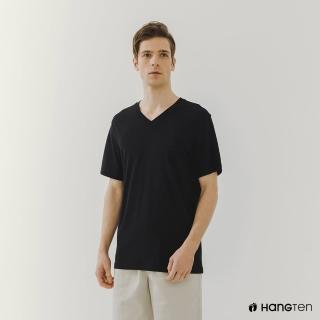 【Hang Ten】男裝-BCI純棉經典腳丫V領短袖T恤(黑)