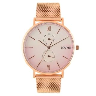 【LOVME】雙眼米蘭錶帶禮盒系列時尚手錶-IP玫x粉/41mm(VM0089M-44-841-C)