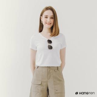 【Hang Ten】女裝-BCI純棉經典腳丫V領短袖T恤(白)