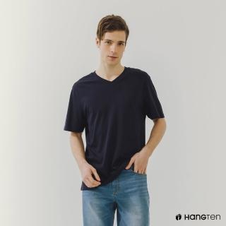 【Hang Ten】男裝-BCI純棉經典腳丫V領短袖T恤(深藍)