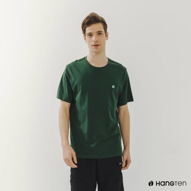 【Hang Ten】男裝-BCI純棉經典腳丫圓領短袖T恤(深綠)