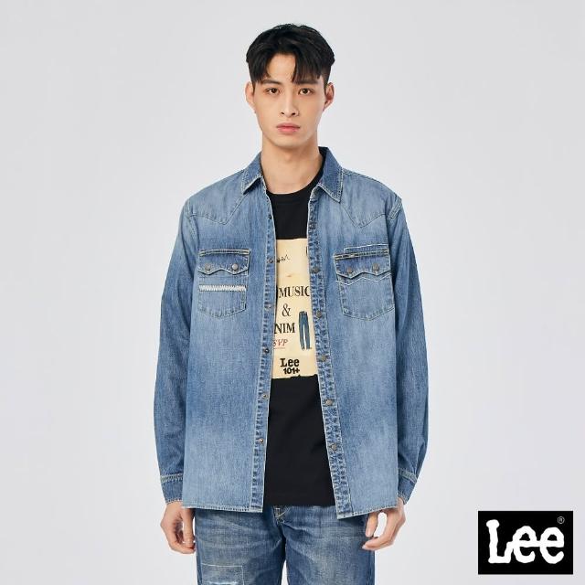 【Lee 官方旗艦】男裝 牛仔長袖襯衫 / 造型雙口袋 淺藍洗水 舒適版型 / 101+ 系列(LL220056507)