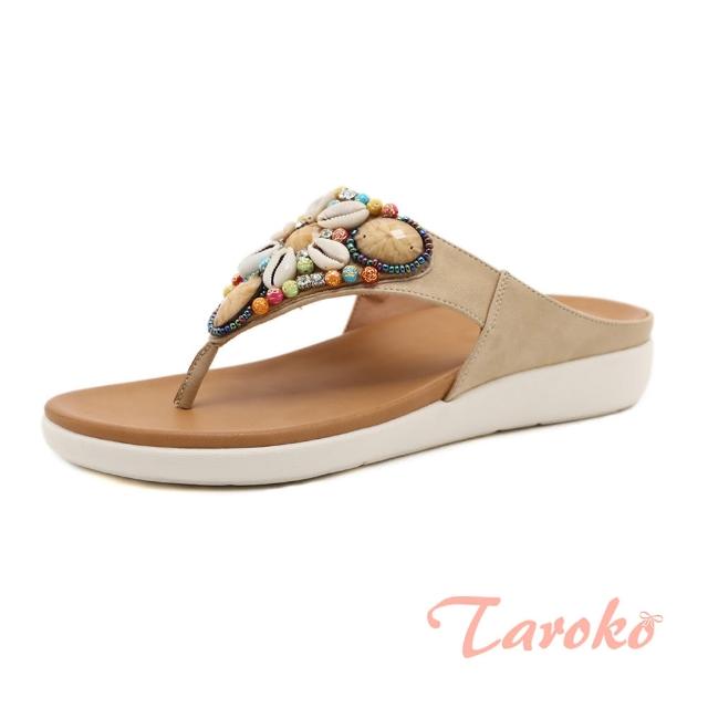 【Taroko】復古串珠貝殼夏季民族風拖鞋(3色能選)