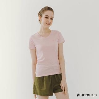 【Hang Ten】女裝-BCI純棉經典腳丫V領短袖T恤(花紗粉)