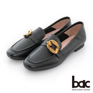 【bac】大鎖鏈金屬釦環平底樂福鞋(黑色)