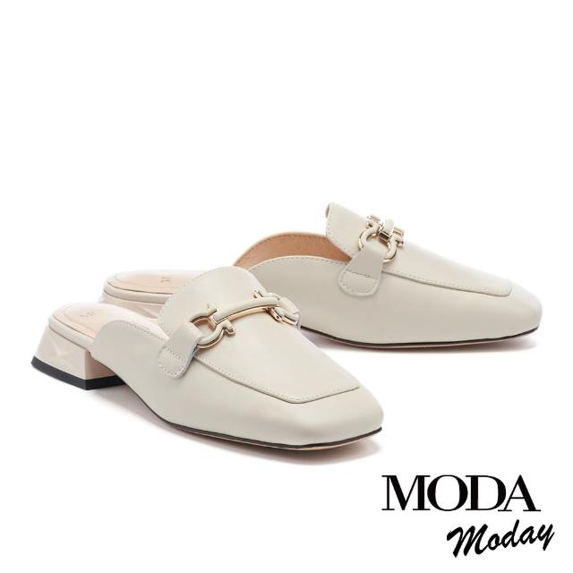 【MODA Moday】韓系純色羊皮方頭低跟穆勒拖鞋(白)
