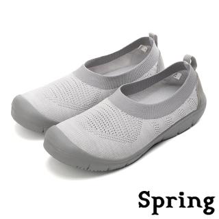 【SPRING】縷空透氣彈力飛織護趾機能超輕量舒適休閒鞋(灰)