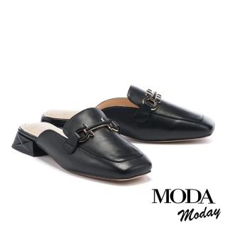 【MODA Moday】韓系純色羊皮方頭低跟穆勒拖鞋(黑)
