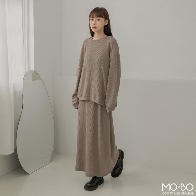 【MO-BO】鬆餅格針織質感寬鬆上衣(上衣)