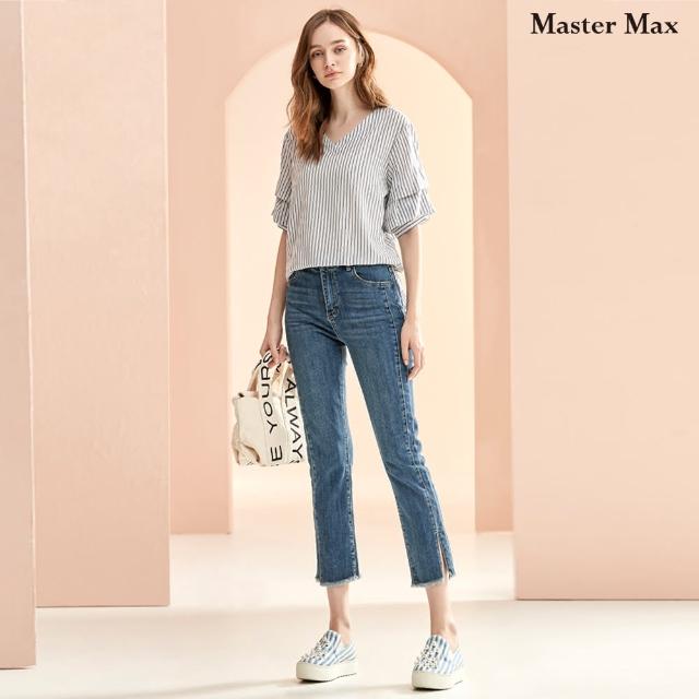 【Master Max】下擺開岔抽鬚顯瘦牛仔九分褲(8213025)