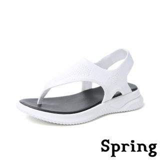 【SPRING】超輕量彈力飛織經典夾腳造型平底休閒涼鞋(白)