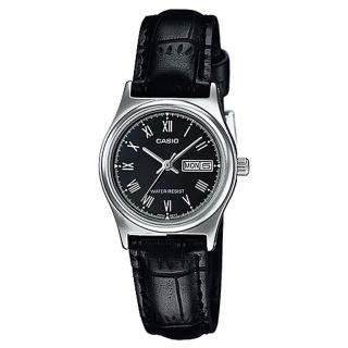 【CASIO 卡西歐】沉穩魅力三針皮革腕錶/黑x銀框(LTP-V006L-1B)