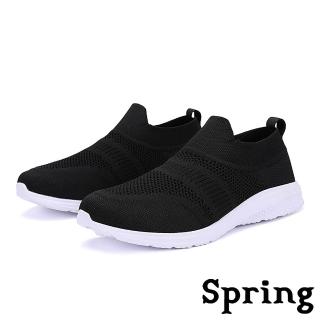 【SPRING】多重飛織拼接透氣網眼超彈力輕量舒適休閒鞋(黑)