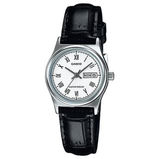 【CASIO 卡西歐】沉穩魅力三針皮革腕錶/黑x白面(LTP-V006L-7B)