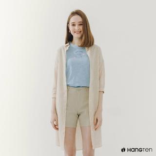 【Hang Ten】女裝-格紋七分袖襯衫洋裝(卡其)